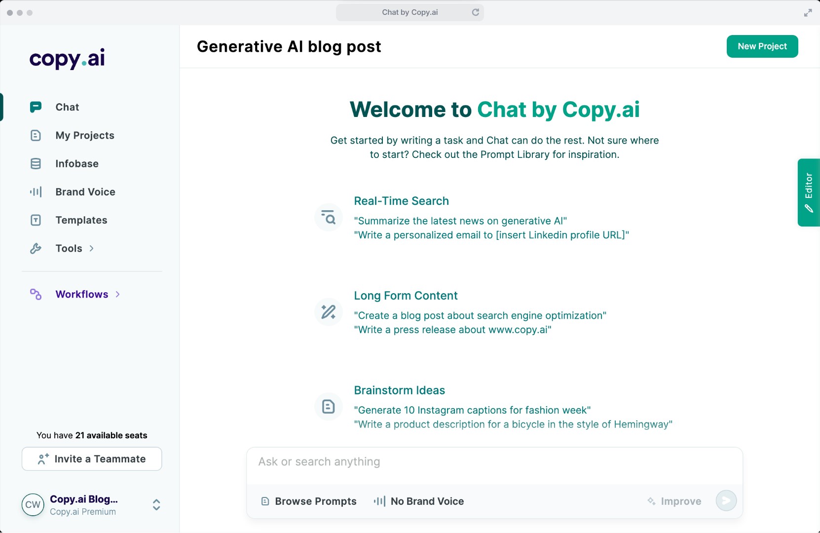 Copy.ai is an intuitive AI-powered tool designed for creating marketing copy, social media posts, blog introductions, and much more. With an easy-to-use interface and diverse templates, it’s ideal for developers looking to add creative content to their projects.