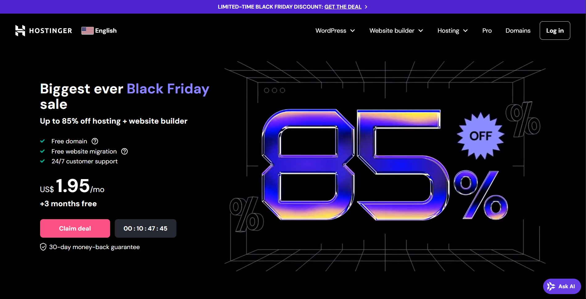 Hostinger is a leader in affordable web hosting, offering exceptional value for beginners and professionals alike. Known for its fast servers and user-friendly interface, Hostinger is a top choice for budget-conscious users.