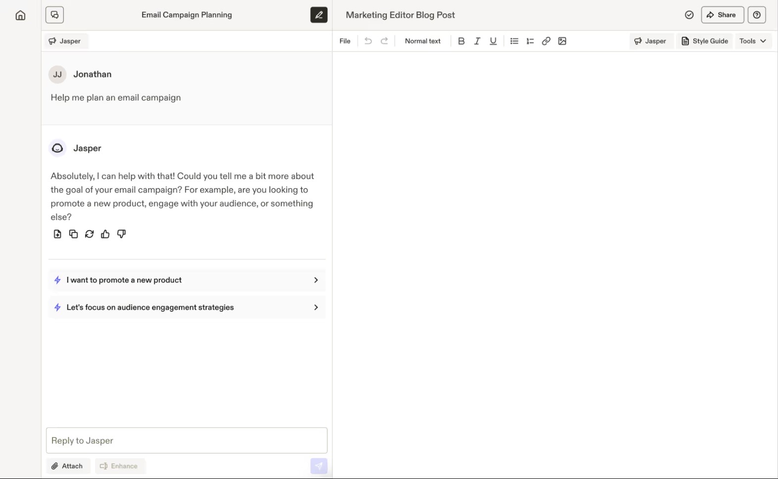 Jasper AI is a versatile AI writing assistant that helps in generating high-quality content for web development projects, marketing, blogs, and more. It uses advanced algorithms and templates to create compelling copy tailored to specific needs. Jasper’s integration with Surfer SEO makes it even more powerful for SEO-optimized content.